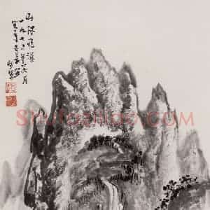 1976年 赵望云《山林飞瀑》国画山水作品图片赏析