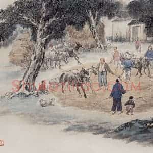 1955年 赵望云《晒麦场上》国画人物作品图片赏析