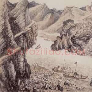 1955年 赵望云《嘉陵江工地写景》国画山水作品图片赏析