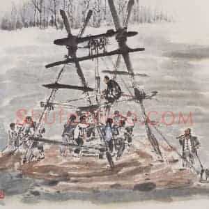 1958年 赵望云《打井》国画人物作品图片赏析