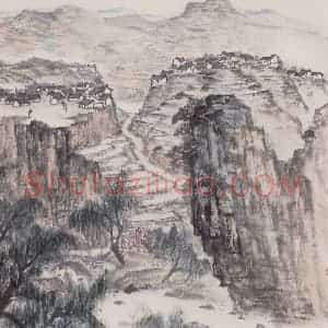 1959年 赵望云《黄河山村》国画山水作品图片赏析