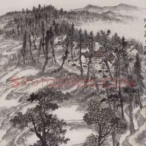 1959年 赵望云《板桥湾即景》国画山水作品图片赏析