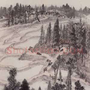 1960年 赵望云《陕南山村即景》国画山水作品图片赏析