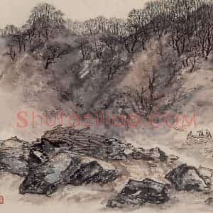 1961年 赵望云《林区写景》国画山水作品图片赏析
