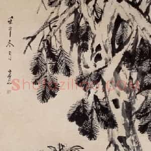 清代 虚谷《松石水仙图轴》国画花鸟作品图片赏析