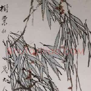 清代 虚谷《柳枝松鼠图轴》国画花鸟作品图片赏析