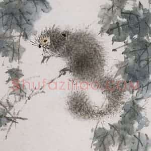 清代 虚谷《杂画册·松鼠觅食》国画花鸟作品图片赏析
