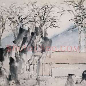 清代 虚谷《山水册·林舍初曙》国画山水作品图片赏析