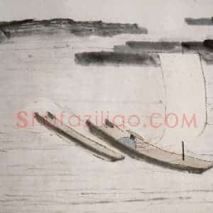 清代 虚谷《山水册·碧湖缓舟》国画山水作品图片赏析
