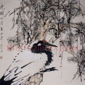 清代 虚谷《松鹤延年图轴》国画花鸟作品图片赏析