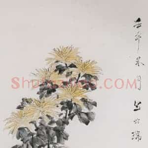 清代 虚谷《瓶菊图轴》国画花鸟作品图片赏析
