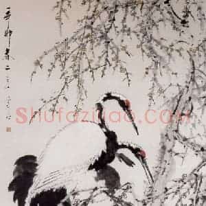 清代 虚谷《梅鹤图轴》国画花鸟作品图片赏析