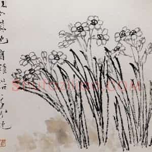 清代 虚谷《杂画册之水仙》国画花鸟作品图片赏析