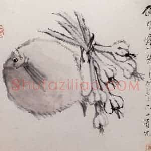 清代 虚谷《杂画册之大蒜扁鱼》国画花鸟作品图片赏析
