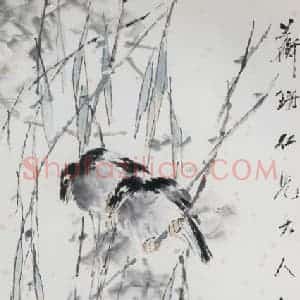 清代 虚谷《杨柳八哥图轴》国画花鸟作品图片赏析