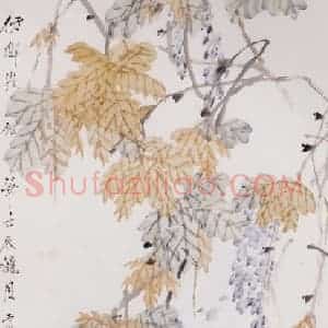 清代 虚谷《紫藤三鱼图轴》国画花鸟作品图片赏析