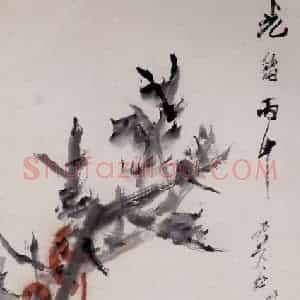 清代 虚谷《木石赤蛇图轴》国画花鸟作品图片赏析