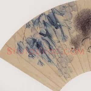 清代 虚谷《松鼠葡萄图扇页》国画花鸟作品图片赏析