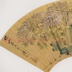 清代 虚谷《菊花图扇页》国画花鸟作品图片赏析