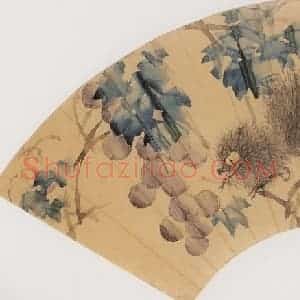 清代 虚谷《松鼠葡萄图扇页》国画花鸟作品图片赏析