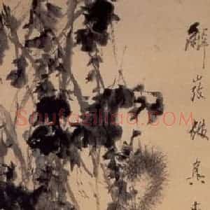 清代 虚谷《松鼠葡萄图轴》国画花鸟作品图片赏析