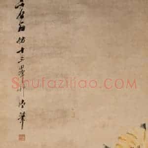 清代 虚谷《湖石牡丹图轴》国画花鸟作品图片赏析