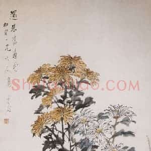 清代 虚谷《菊花图轴》国画花鸟作品图片赏析