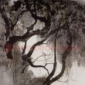 1979年 吴冠中《树丛》国画花鸟写意作品图片赏析