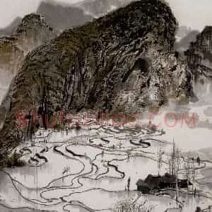 1979年 吴冠中《山间水田》国画山水写意作品图片赏析