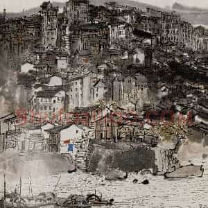 1979年 吴冠中《长江山城》国画山水写意作品图片赏析