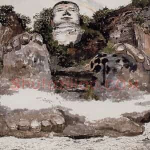 1979年 吴冠中《乐山大佛》国画山水写意作品图片赏析