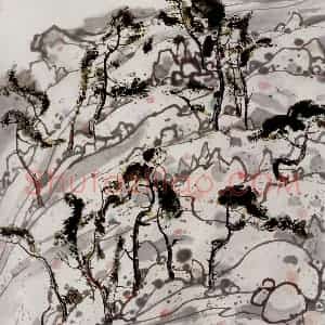 1980年 吴冠中《崂山松石》国画山水写意作品图片赏析
