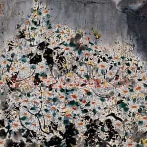 1980年 吴冠中《野菊》国画花鸟写意作品图片赏析