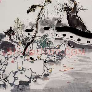 1981年 吴冠中《苏州园林》国画山水写意作品图片赏析