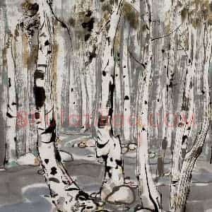 1981年 吴冠中《白桦林》国画花鸟写意作品图片赏析