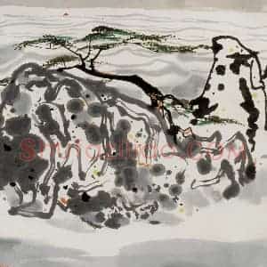 1982年 吴冠中《黄山日出》国画山水写意作品图片赏析