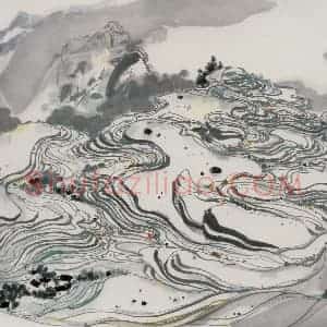 1982年 吴冠中《水田》国画山水写意作品图片赏析