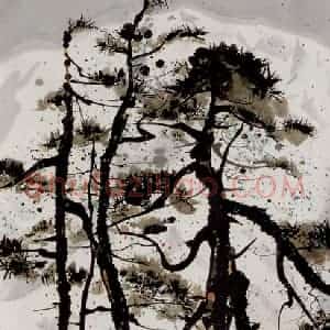 1983年 吴冠中《雪山与杜鹃》国画山水写意作品图片赏析