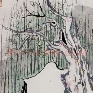 1983年 吴冠中《虎跑白墙》国画山水写意作品图片赏析