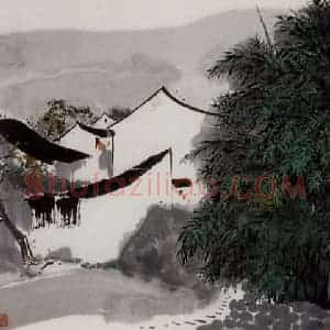 1984年 吴冠中《江边竹》国画山水写意作品图片赏析