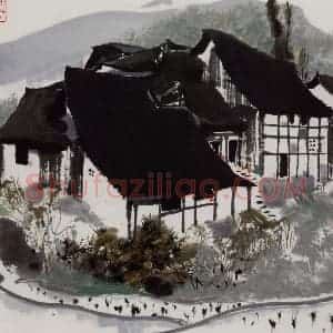 1984年 吴冠中《四川农家》国画山水写意作品图片赏析