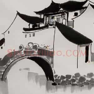 1985年 吴冠中《周庄双桥》国画山水写意作品图片赏析