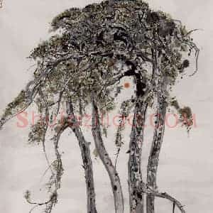 1985年 吴冠中《五台山松》国画花鸟写意作品图片赏析