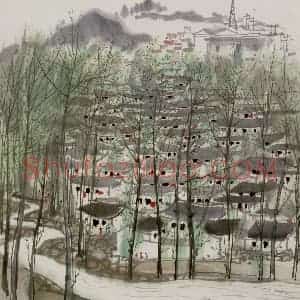 1976年 吴冠中《山村早春》国画山水写意作品图片赏析