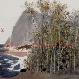 1976年 吴冠中《海边小景》国画山水写意作品图片赏析