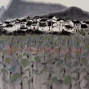 1977年 吴冠中《山村》国画山水写意作品图片赏析