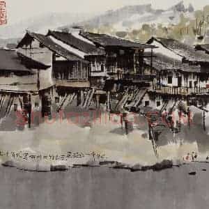 1978年 吴冠中《四川大竹河》国画山水写意作品图片赏析