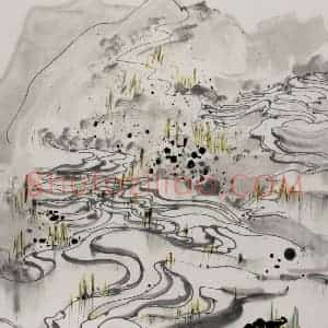 1987年 吴冠中《水田》国画山水写意作品图片赏析