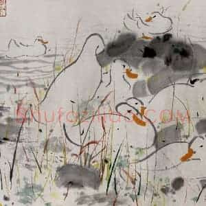 1987年 吴冠中《水暖》国画花鸟写意作品图片赏析