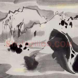 1988年 吴冠中《月下玉龙山》国画山水写意作品图片赏析